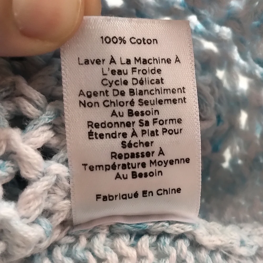 Y2K Talbots 100% Cotton Openwork Round-neck Crocheted Sweater Vest Blue& White - Picture 11 of 16